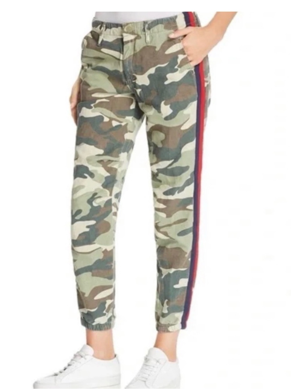 MOTHER Camo Boyfriend Jogger Jeans with Pink & Navy Side Stripes Size 25